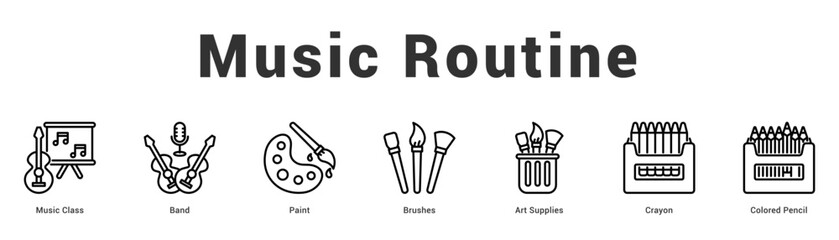 Music Routine Modern and clean web banner illustration featuring thematic icons for visual communication