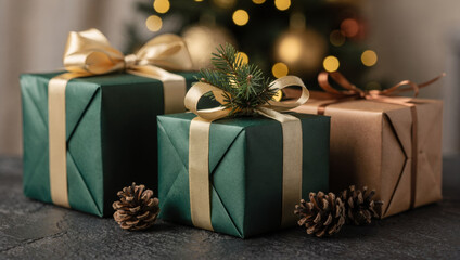 Happy christmas gift present box promotes sustainability with eco friendly natural decoration for holiday season