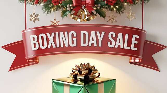 Boxing Day sale advertisement, banner, poster,  Festive social media post, Winter Holiday Business Illustration, created with generative ai