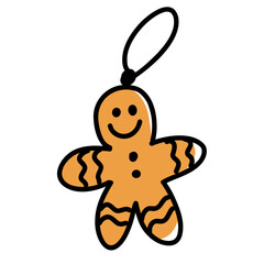 Gingerbread man Christmas cookie illustration. Hand-drawn gingerbread man cookie ornament perfect for Christmas baking themes, festive decorations, holiday graphics, and cute seasonal vector artwork.