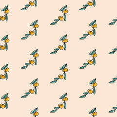 Seamless mistletoe pattern on light background. Delicate hand-drawn mistletoe branches forming a soft seamless pattern, perfect for Christmas packaging, winter textiles and elegant holiday designs.