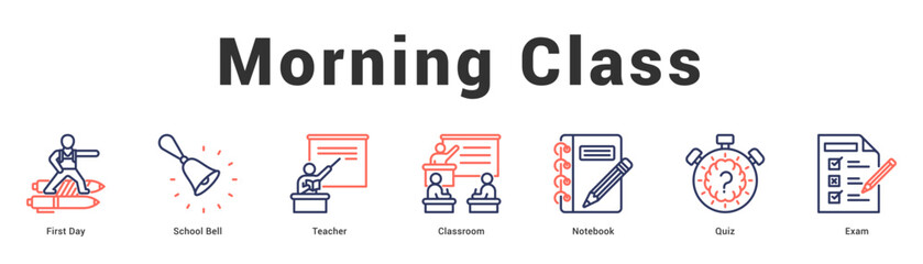 Morning Class Modern and clean web banner illustration featuring thematic icons for visual communication
