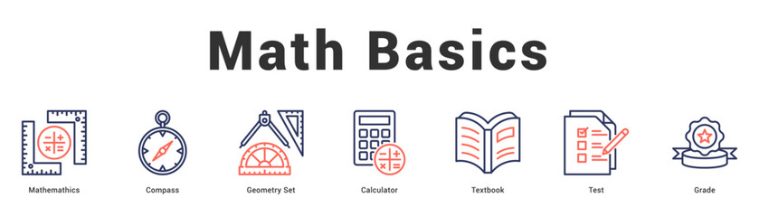 Math Basics Modern and clean web banner illustration featuring thematic icons for visual communication