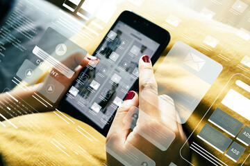 Digital platform management and social media communication concepts.Digital marketing interface