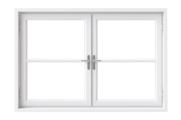 modern white window frame with big glass windows isolated on white or transparent png