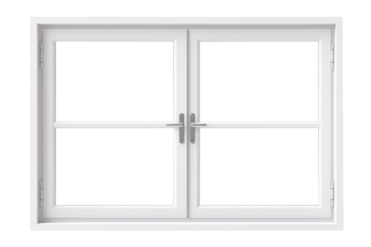 modern white window frame with big glass windows isolated on white or transparent png