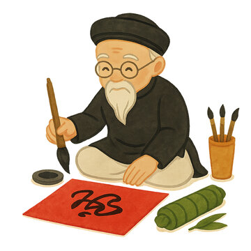 Vietnamese Calligrapher (Ong Do) Writing Tet Couplets