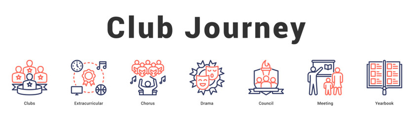 Club Journey Modern and clean web banner illustration featuring thematic icons for visual communication