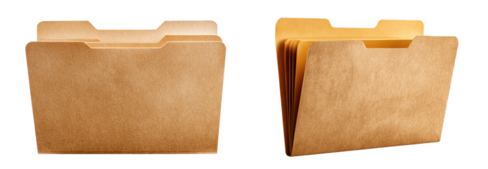 set of office folders in 3d isolated on white or transparent png