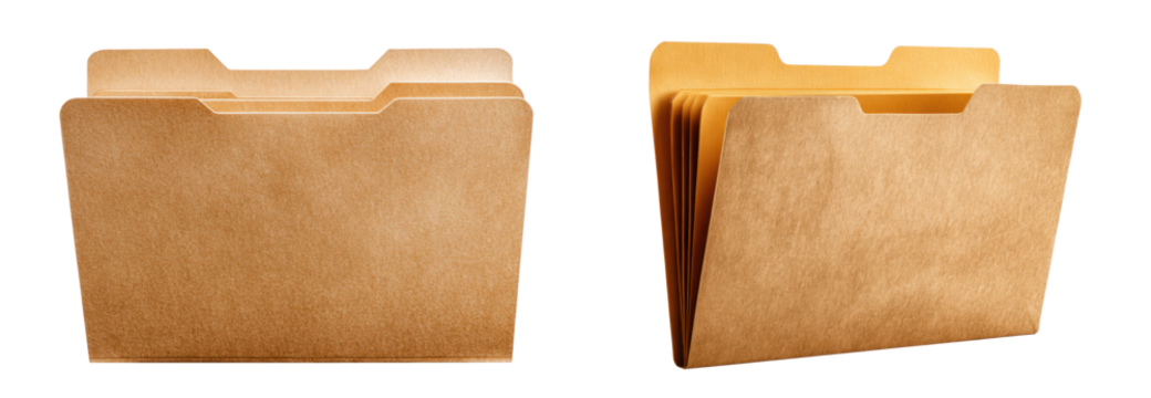 set of office folders in 3d isolated on white or transparent png