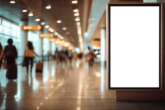 Airport entrance banner mockup with clean base and softly blurred terminal movement