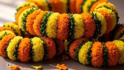 Beautiful garland of marigold flowers for traditional event decoration