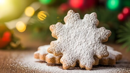 Star shaped sugar cookies dusted with powdered sugar on table