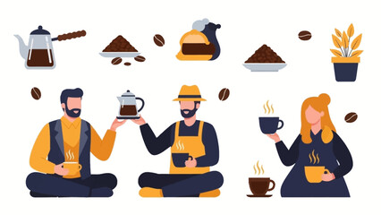 Coffee Culture Flat Vector Illustration of Coffee Preparation and Enjoyment