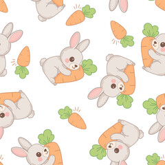 Fototapeta premium Hand Drawn Cute bunny seamless pattern on white background vector illustration