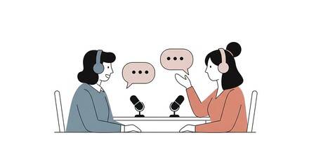 Flat Style Two People Podcast Interview Recording Studio Illustration Asset