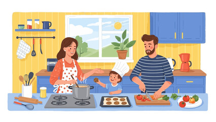 Fototapeta premium Family Cooking Together in Kitchen Preparing Food, Baking Cookies, and Enjoying Quality Time