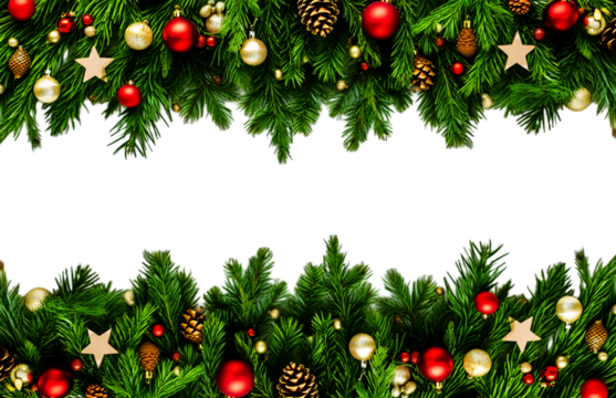 Festive christmas garland with ornaments isolated on transparent background