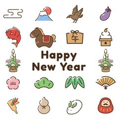 正月シンプル　アイコンセット　午年　馬年