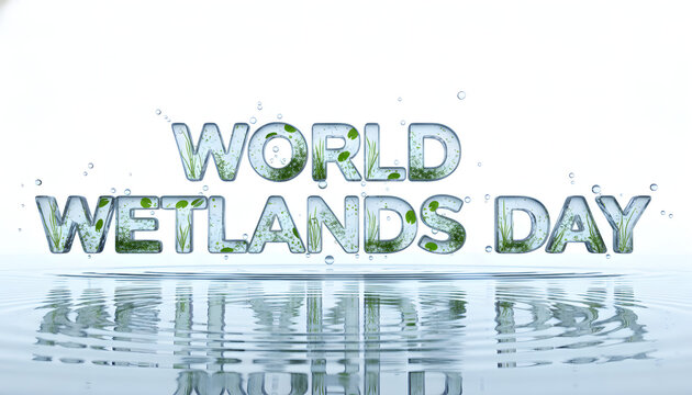 World Wetlands Day text with splashes of water and reflections   - Powered by Adobe