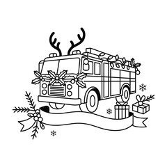 Christmas Decorated Fire Truck with Antlers and Gifts vehicle holiday