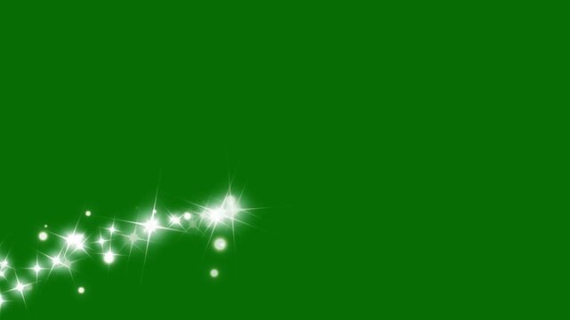 Shining Star Trail, Luxury white glitter sparkles line trail animation,  magic sparkles, glitter stars, fast glowing line motion, white blinking stars, Christmas stars, isolated on a green screen. 4K