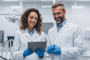 Dental Team Reviewing Digital Tablet