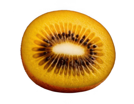 A golden and brown kiwi fruit half isolated on transparent background