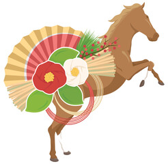 しめ飾りと馬