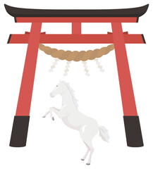 鳥居と馬