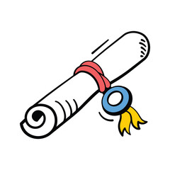 Modern doodle icon of diploma scroll, graduation and academic achievement