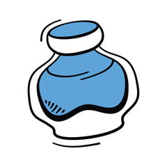 Traditional inkpot doodle icon, handwriting, calligraphy, and old style writing