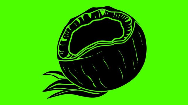 coconut illustration fruit silhouette video logo green icon screen outline tropical fresh food half natural vegetarian white coco healthy shape gourmet vector graphic background