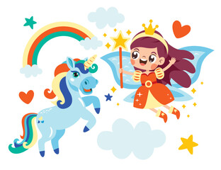 Cartoon Drawing Of Colorful Fairy