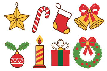 Cute Christmas Decoration Icons &ndash; Candle, Gift, Holly & Wreath