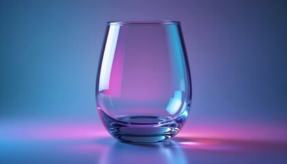 Empty clear glass tumbler with pink blue neon studio light
