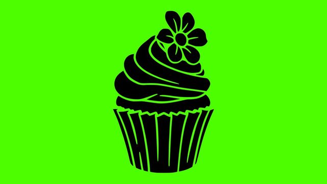 dessert illustration food silhouette cake logo video icon green outline screen cup sweet cupcake birthday cream snack celebration party shape bright vector graphic background