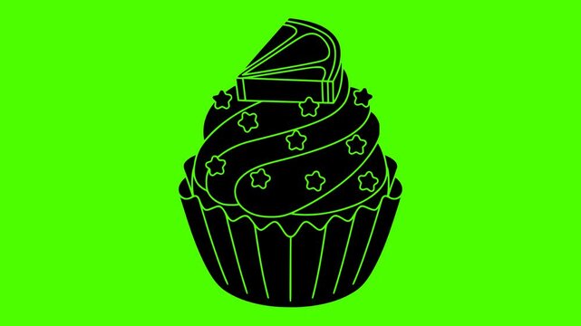 dessert illustration food silhouette cake logo video icon green outline screen cup sweet cupcake birthday cream snack celebration party shape bright vector graphic background