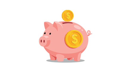 Pink piggy bank with gold coins is a symbol of saving and financial growth.