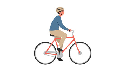 Fototapeta premium Man riding a bicycle with helmet on white background