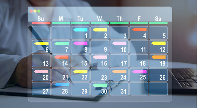 Manager who works efficiently and on time on all projects. Work calendar, business plan concept. Manage a scheduled business meeting.