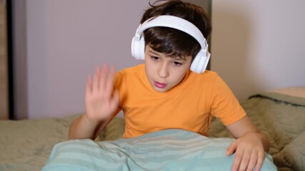 A boy immersed in music, singing and drumming on a pillow with passion. The scene highlights the influence of music on children's imagination and personal growth.