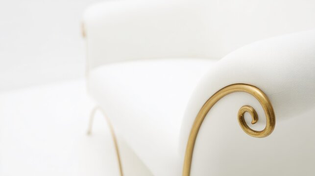 Ornate white fauteuil featuring carved legs and subtle gold accents on a minimalist backdrop.