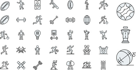 Collection of Sports and Fitness Icons Featuring Balls Dumbbells and Athletes sports icons