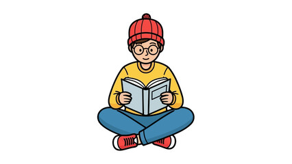 Illustration of a Person in Cross-Legged Position Reading a Book