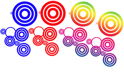 Abstract concentric circles in blue red pink and rainbow colors vector design element for backgrounds and patterns isolated on white