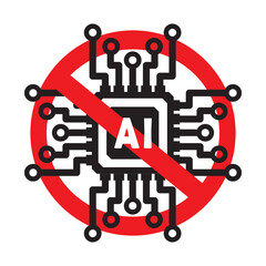 No AI (artificial intelligence) prohibition symbol. AI generated not allowed illustration icon Isolated on white background.AI generated content isn't allowed sign