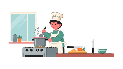 Chef at Work Cooking in the Kitchen with Culinary Skill