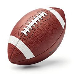  Features a realistic brown and white football with detailed stitching and laces, perfect for sports themed projects, Leather football ball on white background.