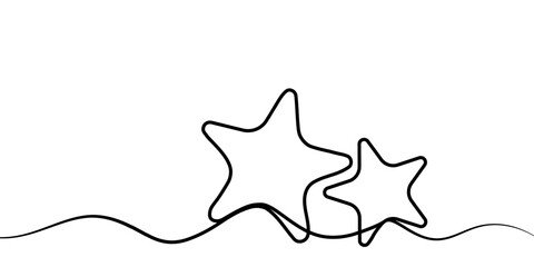 Hand drawn one line of two stars, isolated on a transparent background. Continuous one line art. Best for winter, New Year or Christmas designs. PNG and Vector illustration
